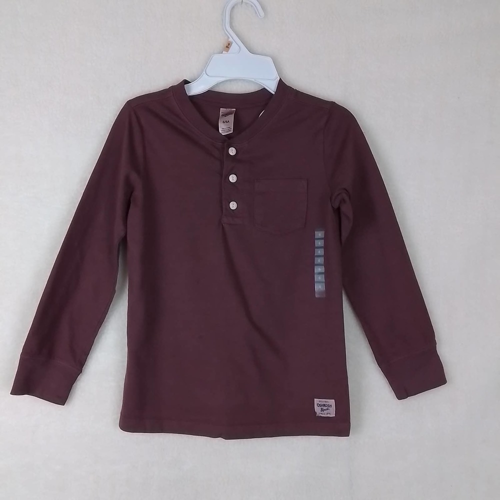 OshKosh Long‎ Sleeve Cotton Henley Tee Boys Size 6 in Burgundy